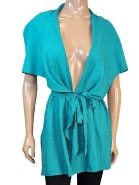 Revamped Flowy Tie Waist Cardigan Womens Size Medium Turquoise Green Jacket